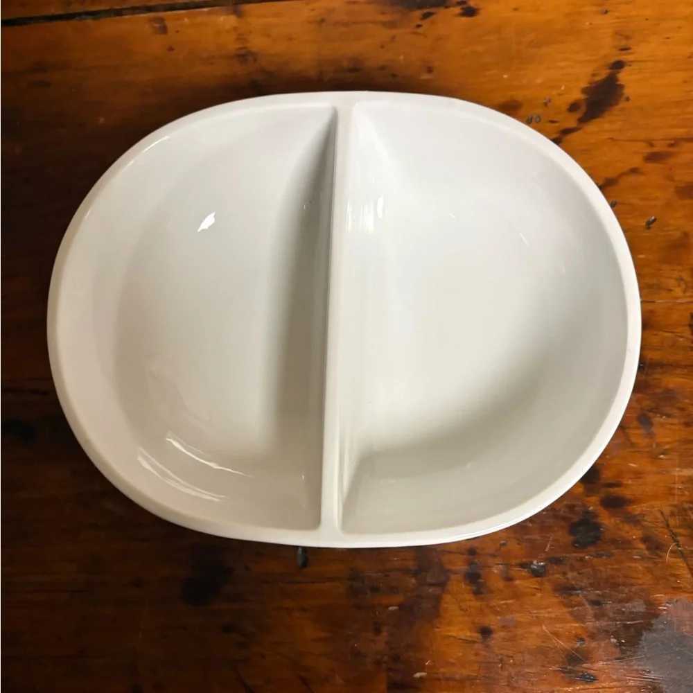 Crate & Barrel White Ceramic Divided Serving Bowl - Home Dining